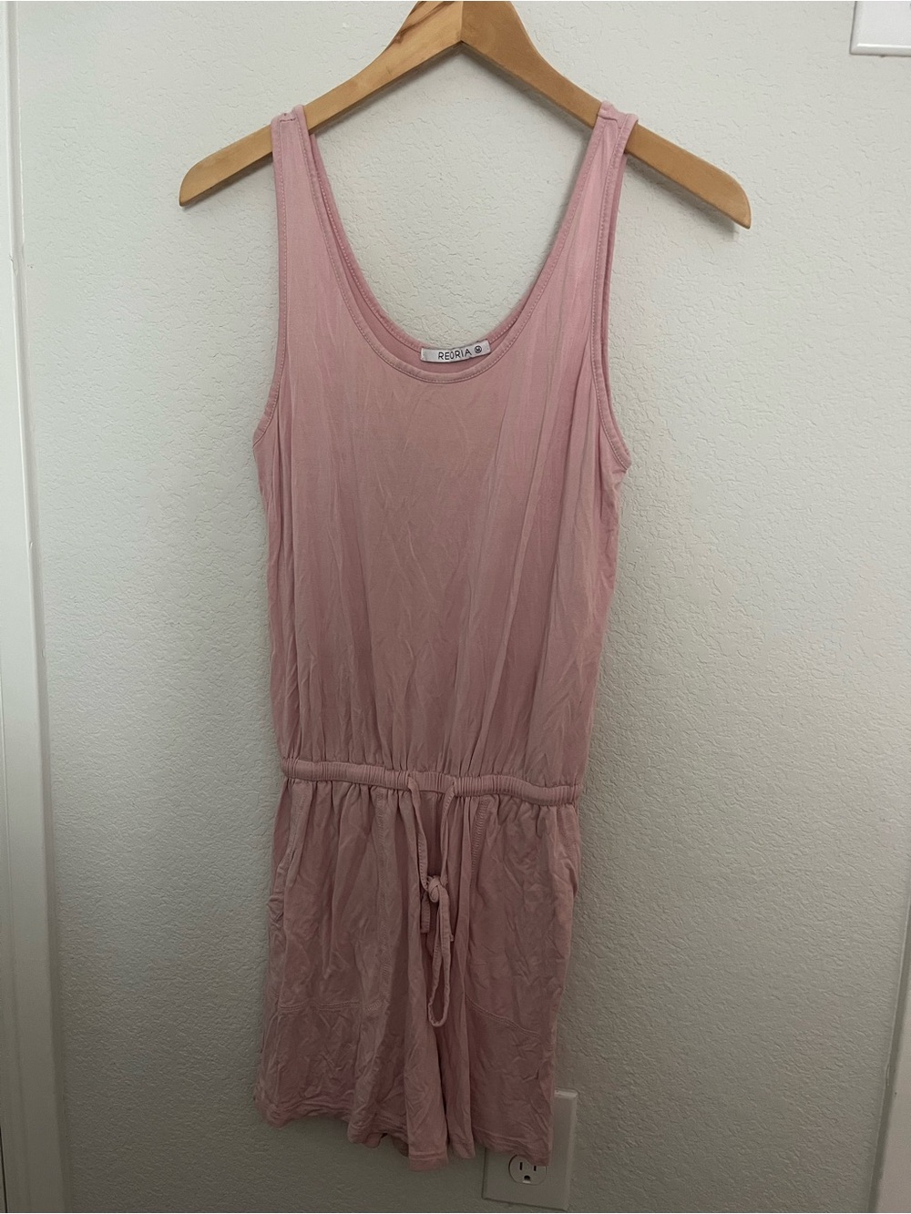 ReoRia Light Pink Sleeveless Romper with Drawstring Waist